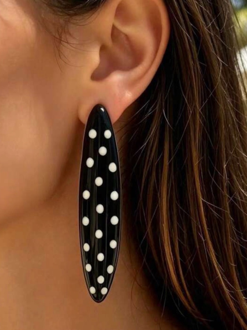 Black and White Polka Dot Statement Earrings - Women Jewelry